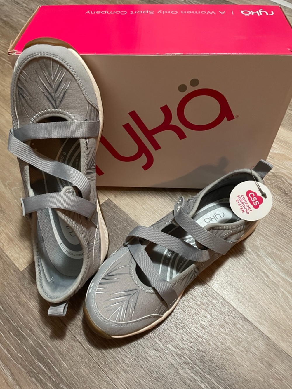 Ryka Women's Gray Elastic Cross-Strap Sneakers